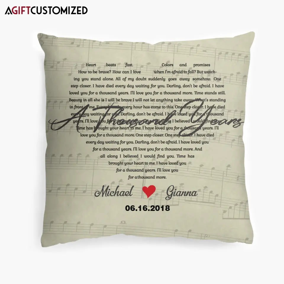 Agiftcustomized Personalized Pillow Case - Gift For Couple - Heart Shaped Song Lyrics Custom