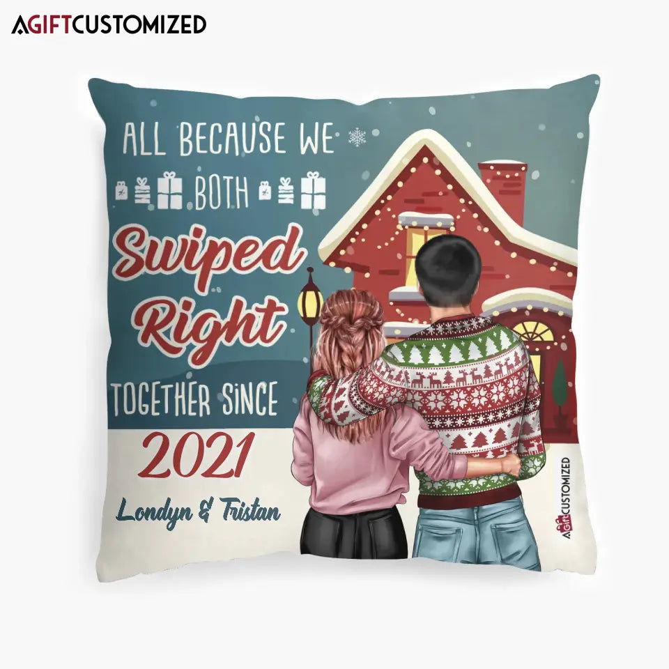 Agiftcustomized Personalized Pillow Case - Gift For Couple - All Because We Both Swiped Right