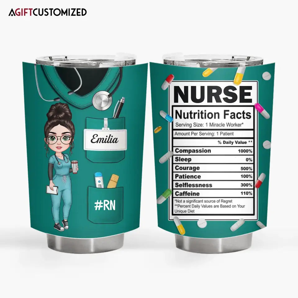 Agiftcustomized Personalized Custom Tumbler - Nurse's Day, Appreciation Gift For Nurse - Nurse Nutrition Facts