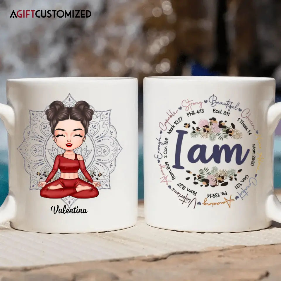 Agiftcustomized Personalized Custom White Mug - Gift For Yoga Lover - I Am Strong Beautiful