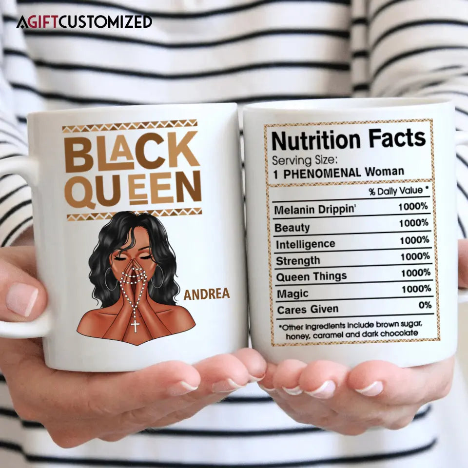 Agiftcustomized Personalized Custom White Mug - Juneteenth, Birthday Gift For Black Woman - Black Queen Facts