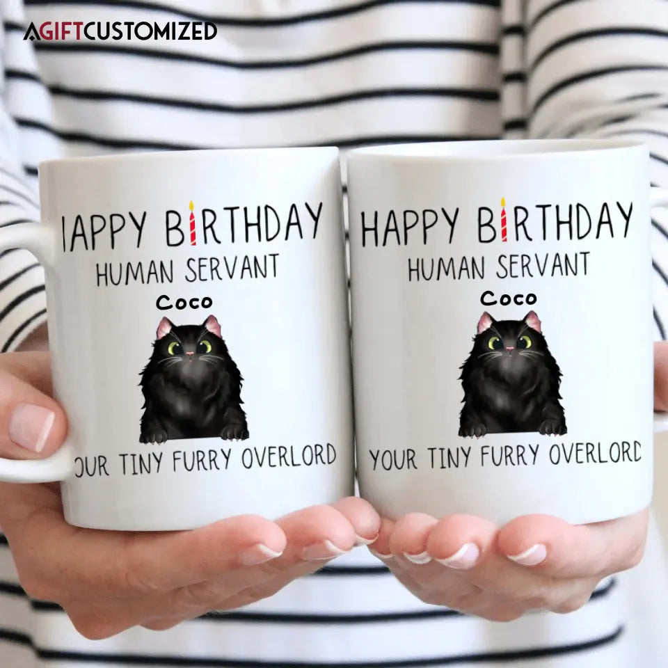 Agiftcustomized Personalized White Mug - Birthday Gift For Cat Lover, Cat Dad, Cat Mom - Happy Birthday Human's Servant