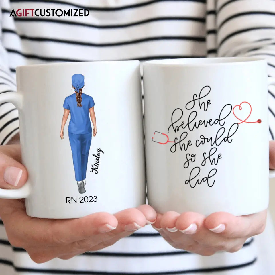 Agiftcustomized Personalize White Mug - Birthday Gift For Nurse - She Believed She Could So She Did