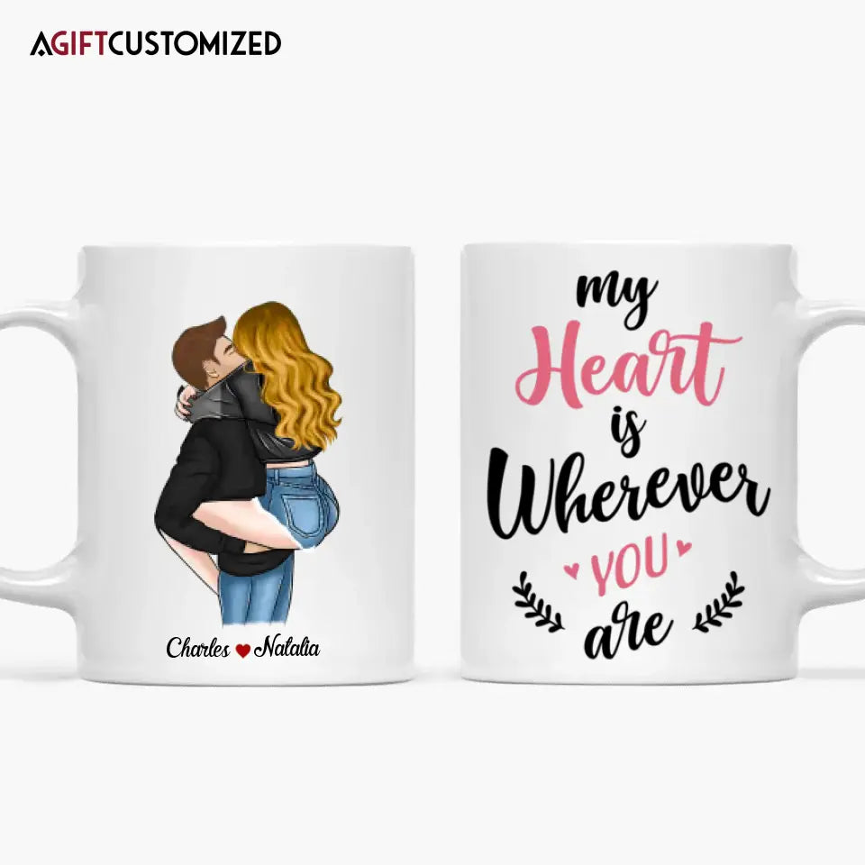 Agiftcustomized Personalized Custom White Mug - Anniversary Gift For Couple - My Heart Is Wherever You Are