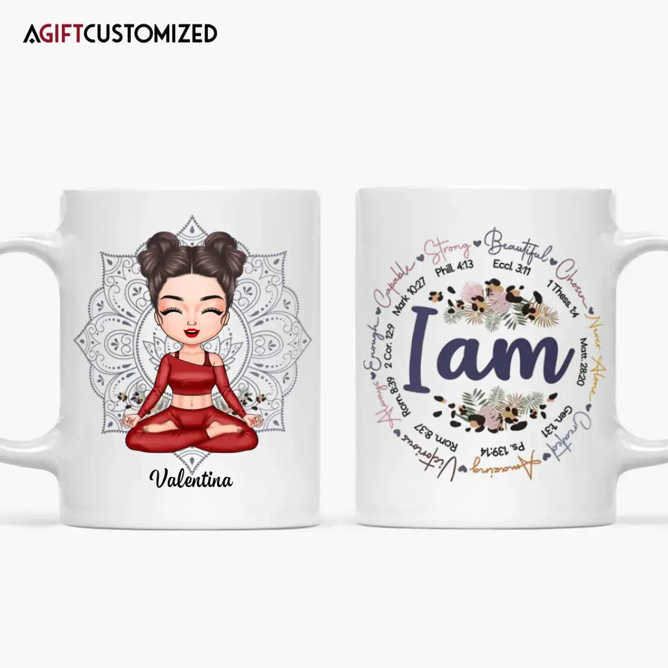 Agiftcustomized Personalized Custom White Mug - Gift For Yoga Lover - I Am Strong Beautiful