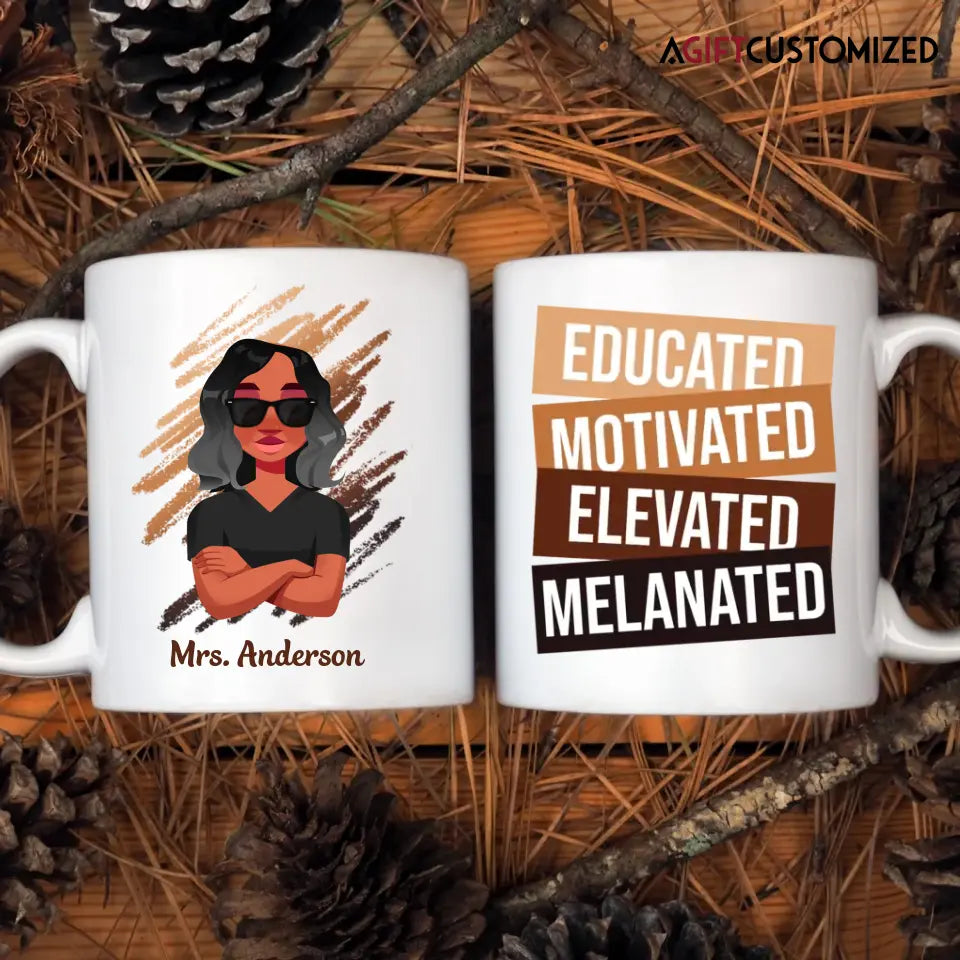 Agiftcustomized Personalized Custom White Mug - Birthday, Teacher's Day Gift For Teacher - Educated Motivated Elevated Melanated