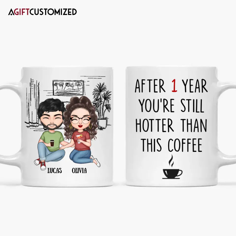 Agiftcustomized Personalized Custom White Mug - Anniversary Gift For Couple - Hotter Than Coffee