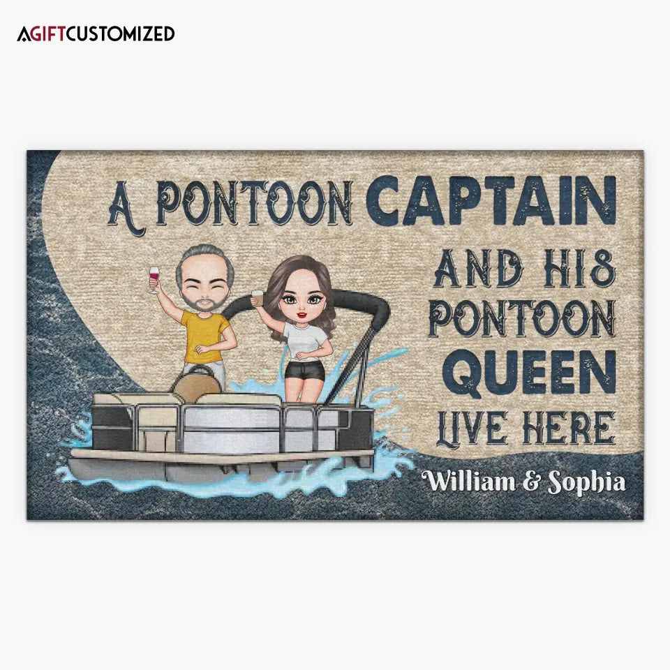 Agiftcustomized Personalized Custom Doormat - Anniversary Gift For Couple - Pontoon Captain And Pontoon Queen Live Here