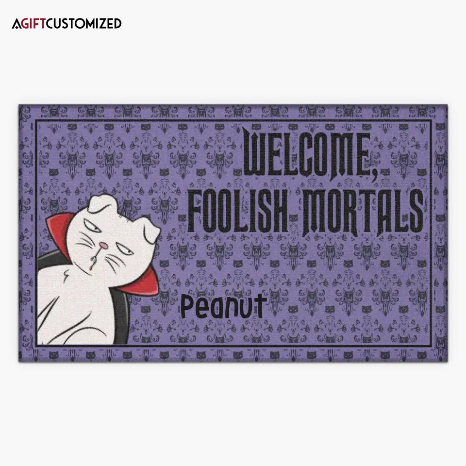 Agiftcustomized Personalized Custom Doormat - Halloween Gift For Cat Lover, Cat Mom - Welcome, Foolish Mortals Halloween Cat