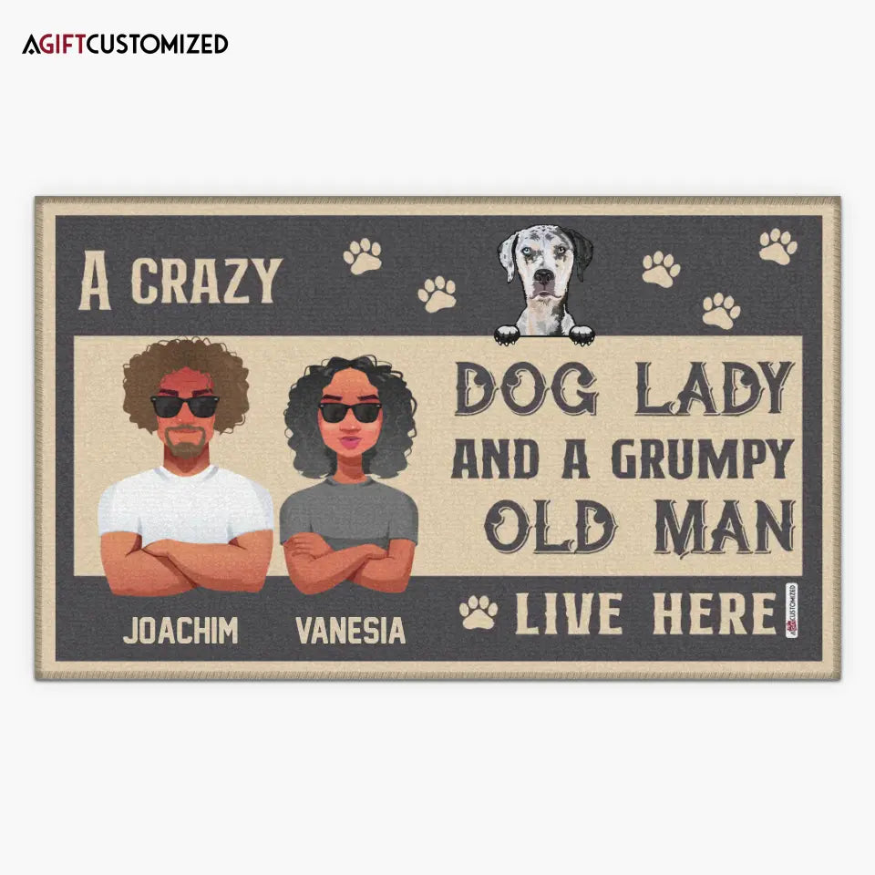 Agiftcustomized Personalized Doormat - Welcoming Gift For Family, Dog Lover - A Crazy Dog Lady And A Grumpy Old Man Live Here