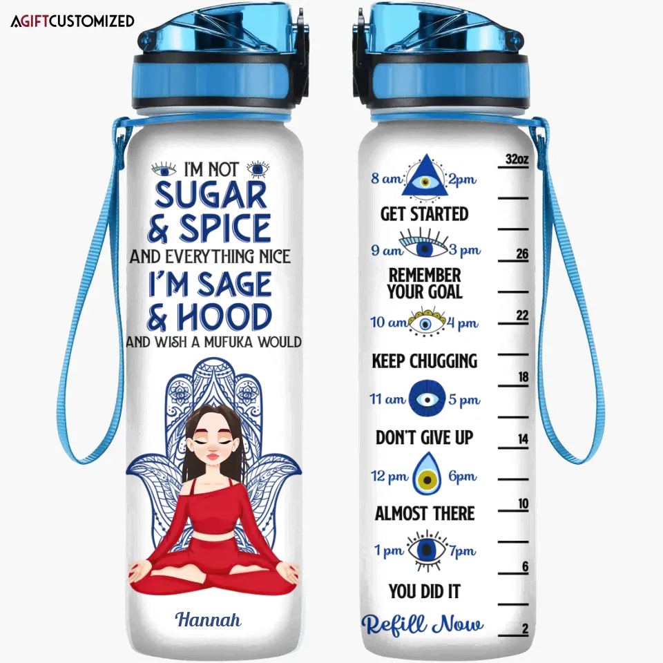 Agiftcustomized Personalized Custom Water Tracker Bottle - Gift For Yoga Lover - I Am Not Sugar And Spice