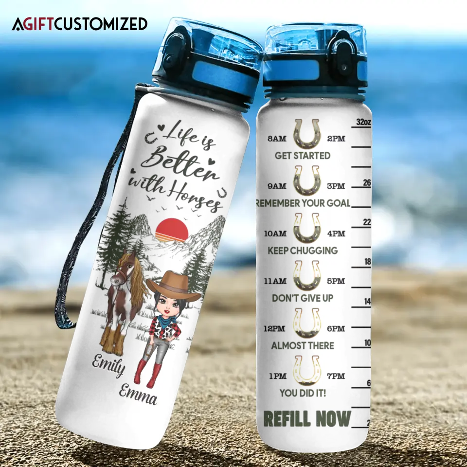 Agiftcustomized Personalized Custom Water Tracker Bottle - Birthday Gift For Horse Lover - I Love You To The Barn And Back