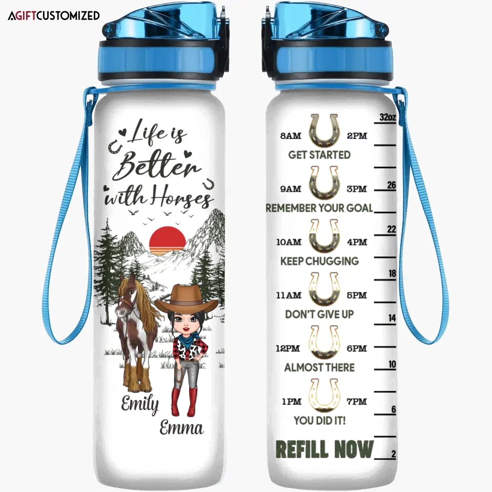 Agiftcustomized Personalized Custom Water Tracker Bottle - Birthday Gift For Horse Lover - I Love You To The Barn And Back