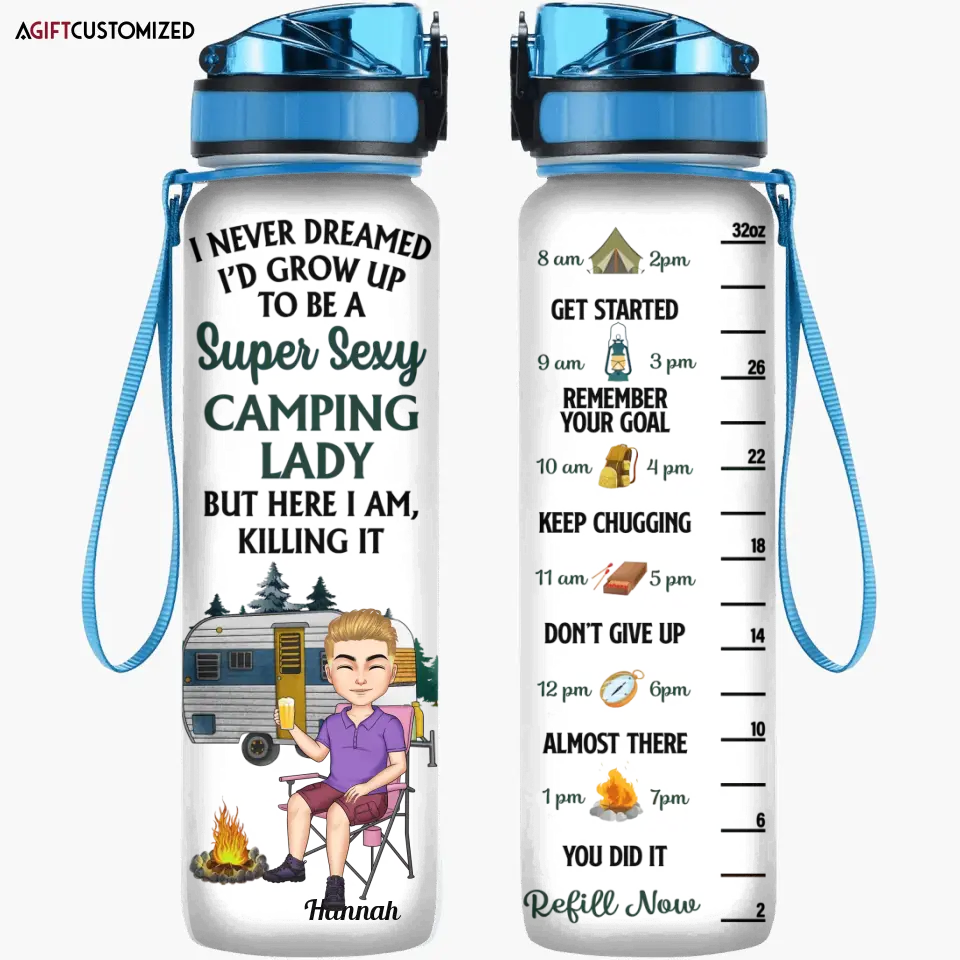 Agiftcustomized Personalized Custom Water Tracker Bottle - Birthday Gift For Camping Lover, Friend - I Never Dreamed