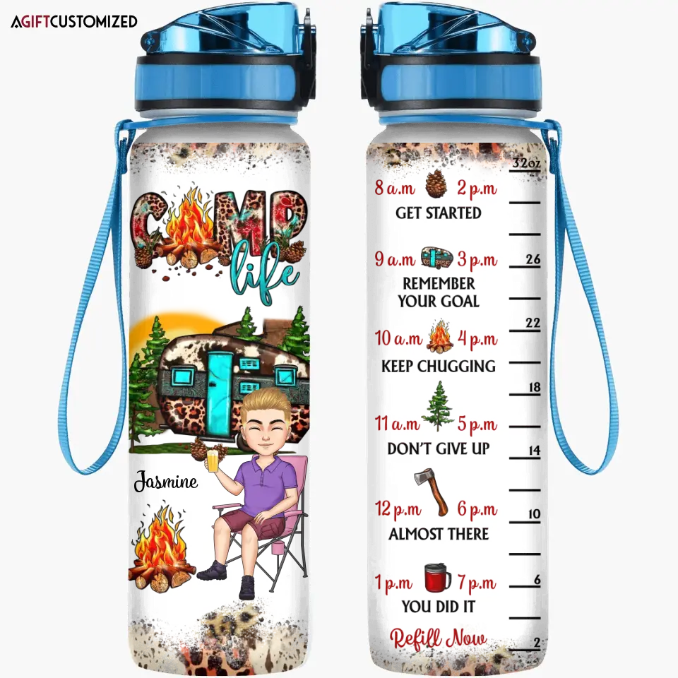 Agiftcustomized Personalized Custom Water Tracker Bottle - Birthday Gift For Camping Lover, Friend - Camp Life
