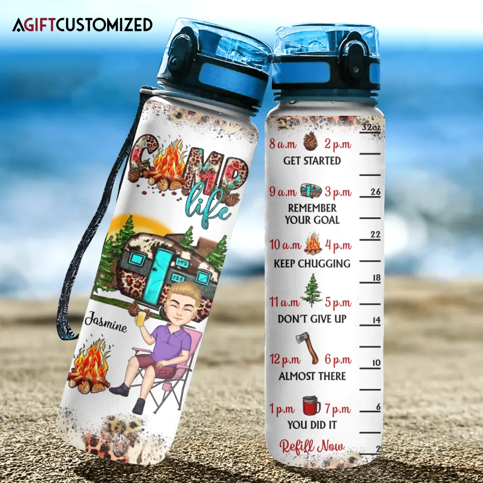 Agiftcustomized Personalized Custom Water Tracker Bottle - Birthday Gift For Camping Lover, Friend - Camp Life