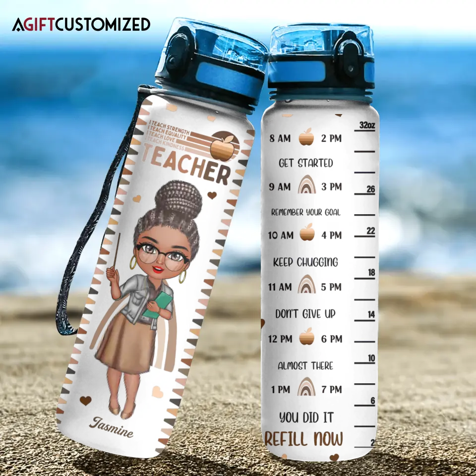 Agiftcustomized Personalized Custom Water Tracker Bottle - Teacher's Day, Birthday Gift For Teacher - I Teach Love