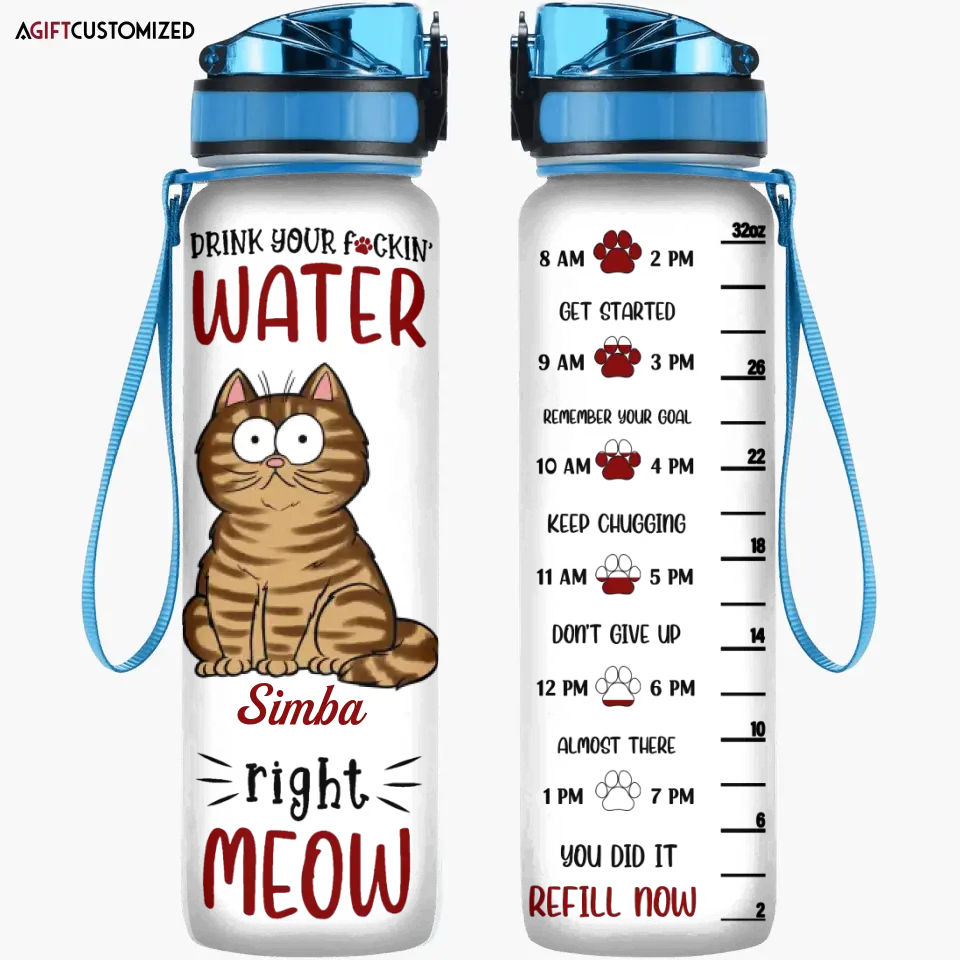 Drink Your Water Right Meow Water Tracker With Water Bottle 