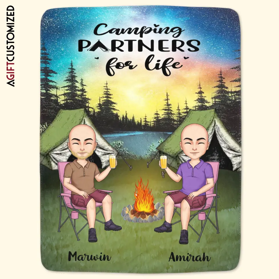 Agiftcustomized Personalized Custom Blanket - Anniversary Gift For Couple - Camping Partners For Life