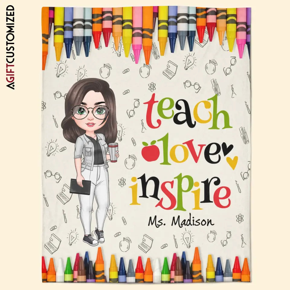 Agiftcustomized Personalized Custom Blanket - Teacher's Day, Appreciation Gift For Teacher - Teach Love Inspire