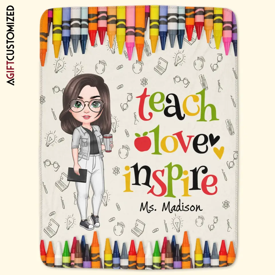 Agiftcustomized Personalized Custom Blanket - Teacher's Day, Appreciation Gift For Teacher - Teach Love Inspire