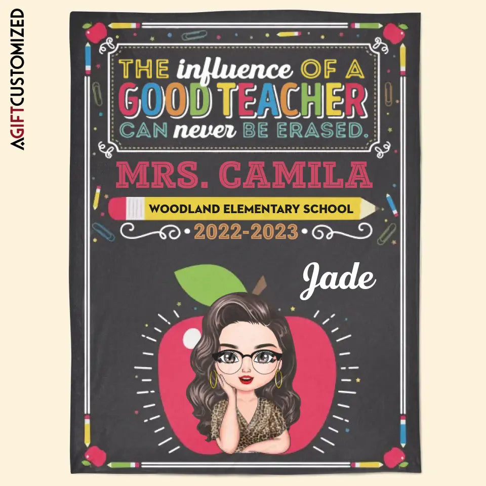 Agiftcustomized Personalized Custom Blanket - Teacher's Day, Birthday Gift For Teacher - The Influence Of A Good Teacher Can Never Be Erased