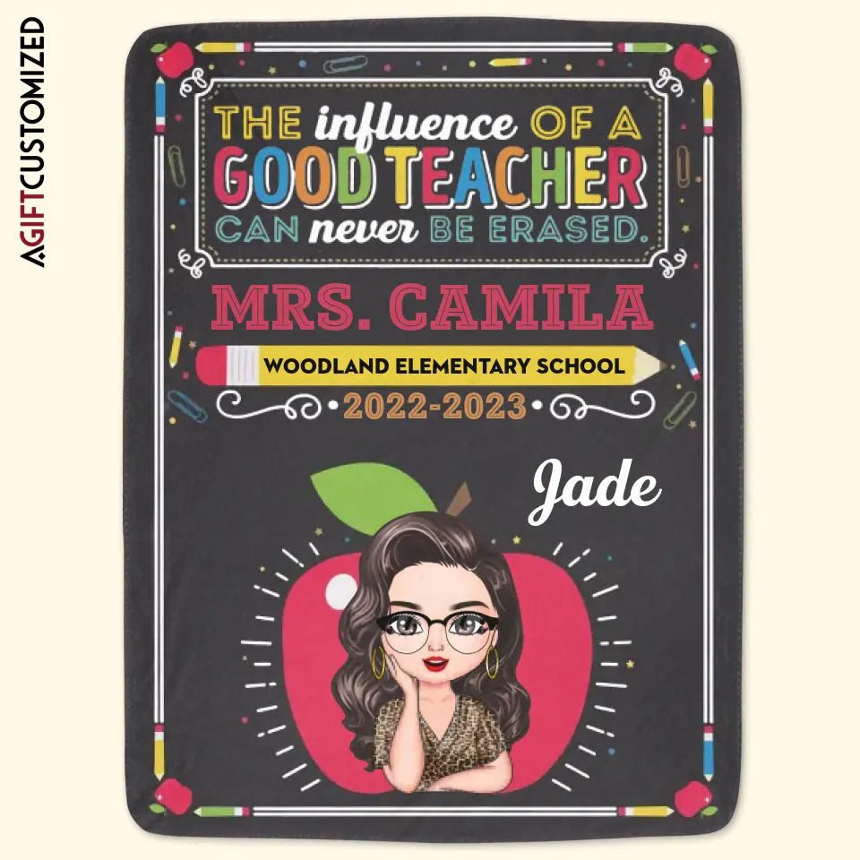 Agiftcustomized Personalized Custom Blanket - Teacher's Day, Birthday Gift For Teacher - The Influence Of A Good Teacher Can Never Be Erased