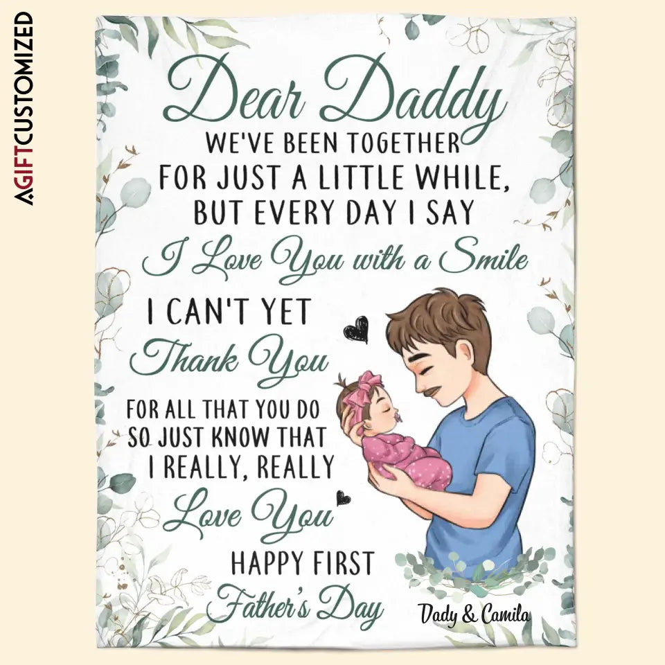 Agiftcustomized Personalized Blanket - Birthday, Father's Day Gift For Dad - I Love You With A Smile First Fathers Day