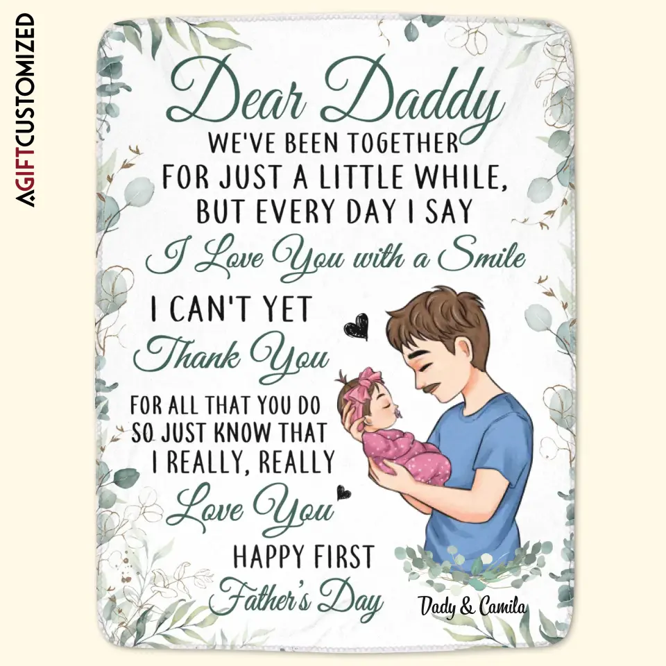 Agiftcustomized Personalized Blanket - Birthday, Father's Day Gift For Dad - I Love You With A Smile First Fathers Day