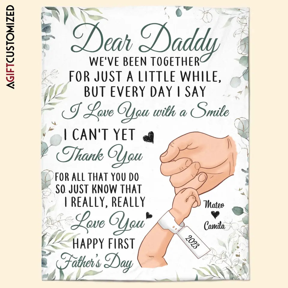 Agiftcustomized Personalized Blanket - Birthday, Father's Day Gift For Dad - Happy First Father's Day