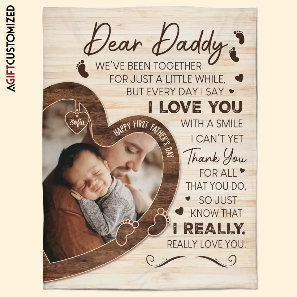 Agiftcustomized Personalized Blanket - Father's Day Gift For Dad - Dad Happy First Father's Day
