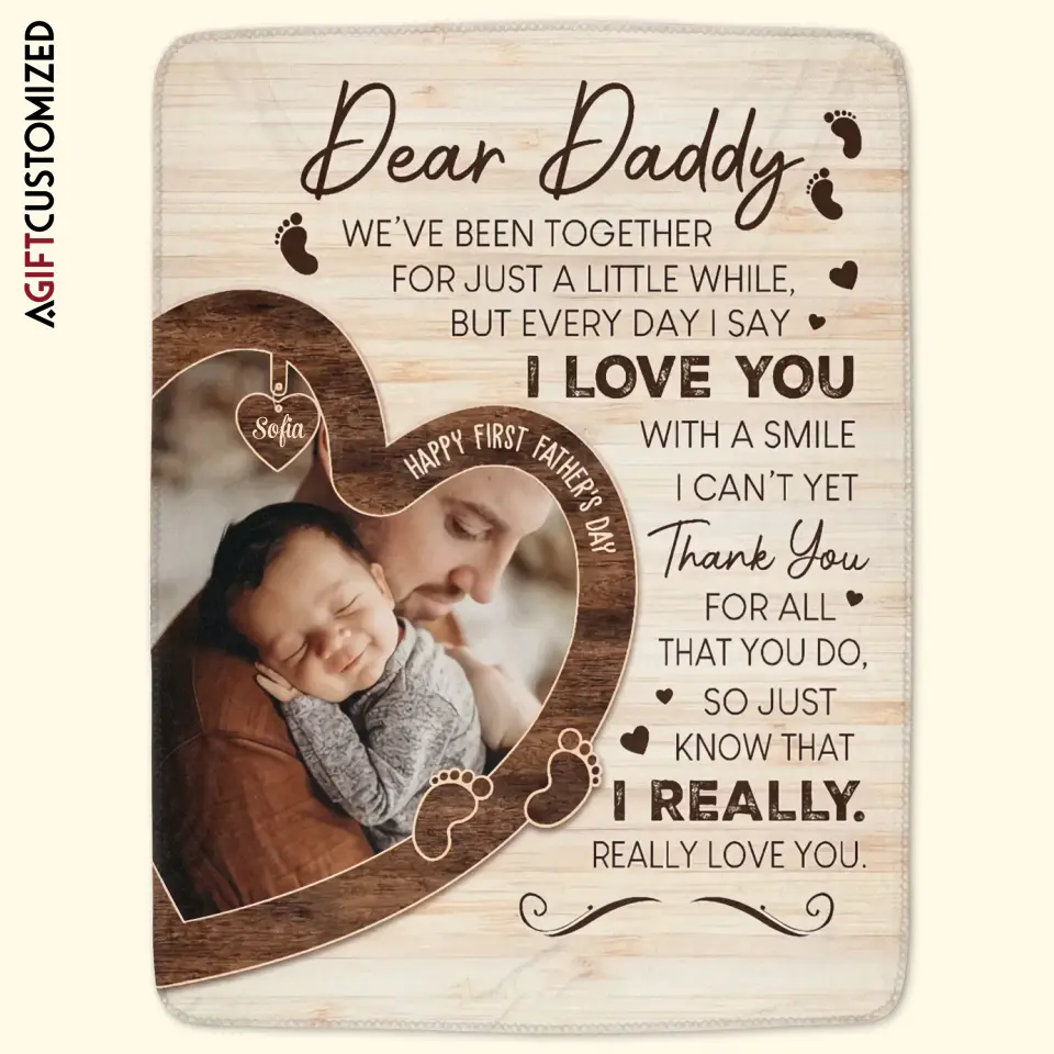 Agiftcustomized Personalized Blanket - Father's Day Gift For Dad - Dad Happy First Father's Day