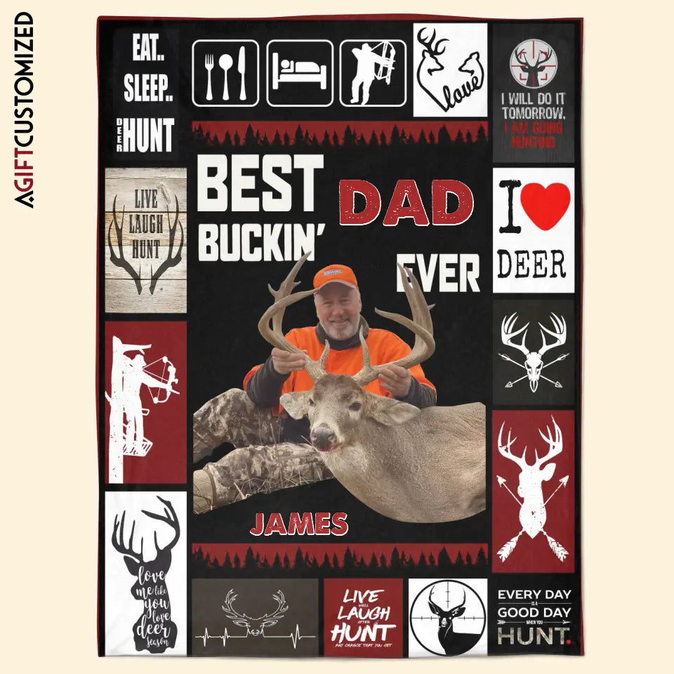 Agiftcustomized Personalized Blanket - Father's Day Gift For Dad, Grandpa - Best Buckin Dad Ever