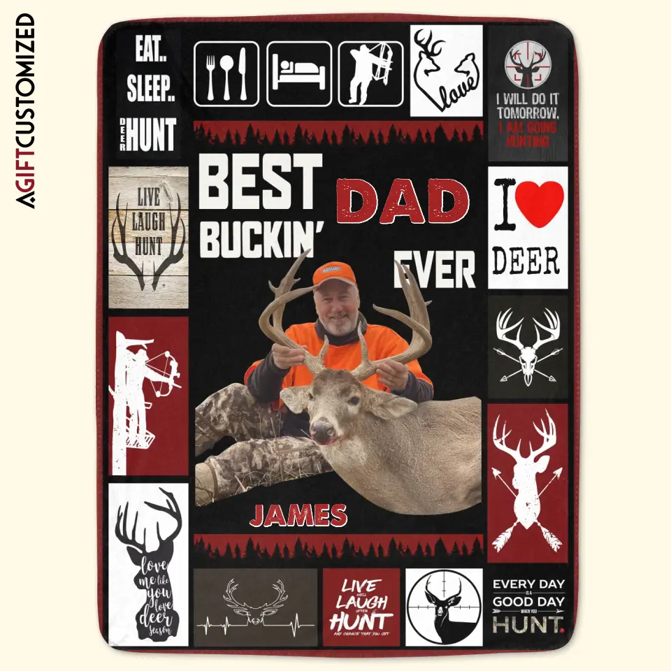 Agiftcustomized Personalized Blanket - Father's Day Gift For Dad, Grandpa - Best Buckin Dad Ever