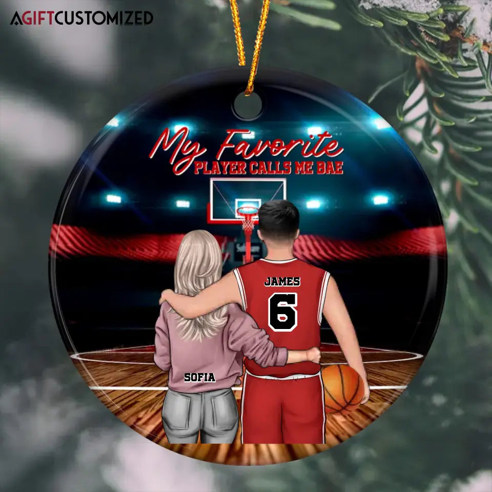 Agiftcustomized Personalized Ceramic Ornament - Gift For Couple - My Favorite Player Calls Me Bae